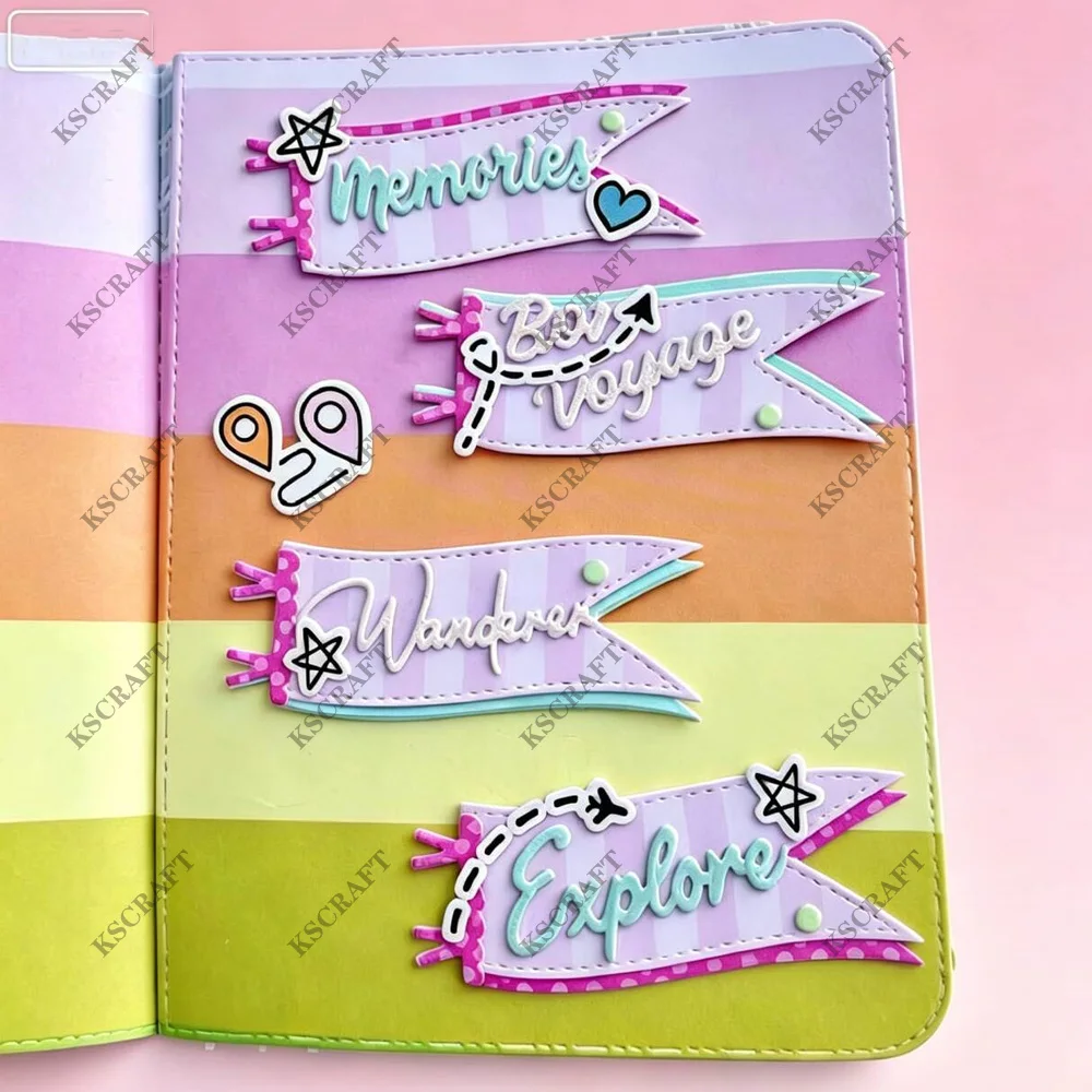 KSCRAFT Travel Banner Cutting Dies Stencils for DIY Scrapbooking Decorative Embossing DIY Paper Cards