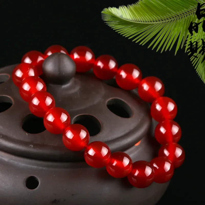 Red Agate Jade Bead Bracelet Charm Jewellery Fashion Accessories Stone Natural Chinese Jadeite Carved Amulet Gifts For Women Men