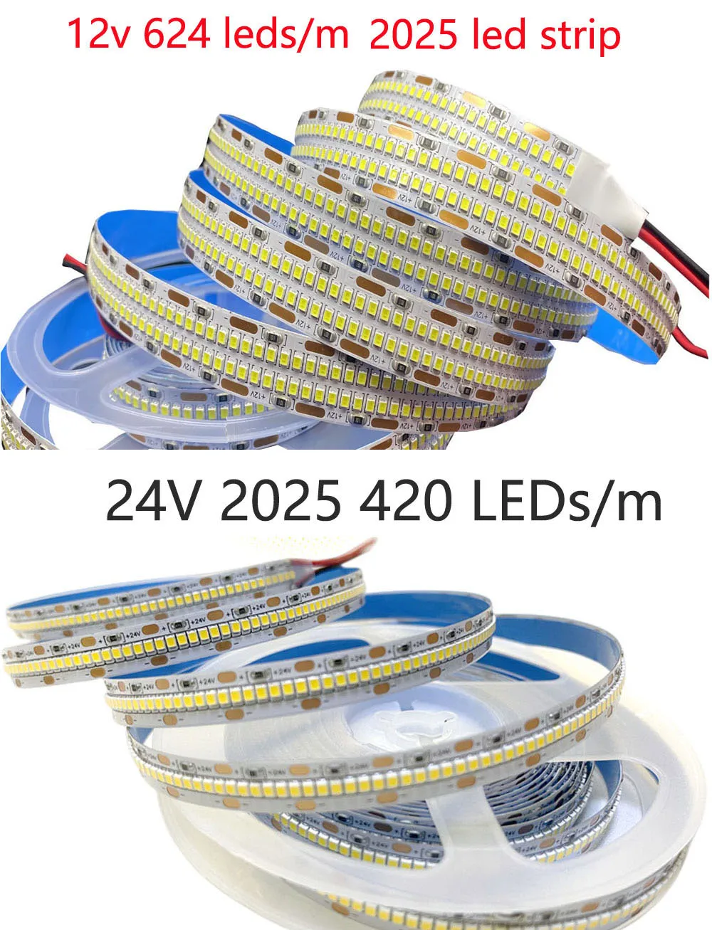 Super jasne 30 W/M 20 W/M 12v 24v 2025 624 leds/m 420 leds/M dwurzędowy pasek Led 10mm 15mm elastyczna taśma Led jaśniejszy niż 2835