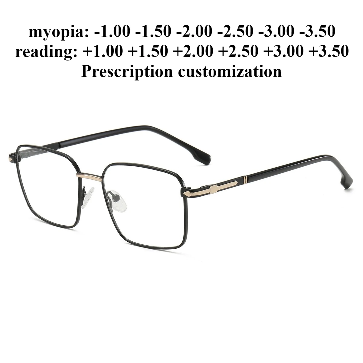 

51-16 myopia glasses men's fashion anti-blue light reading glasses full frame rectangular frame customization different degrees