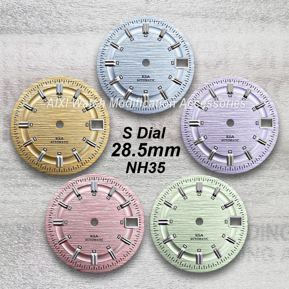 

Циферблат с логотипом S и полосой, 28,5 мм, подходит для механизма NH35/36, зернистый, зеленый, светящийся, высококачественные новые аксессуары для модификации часов