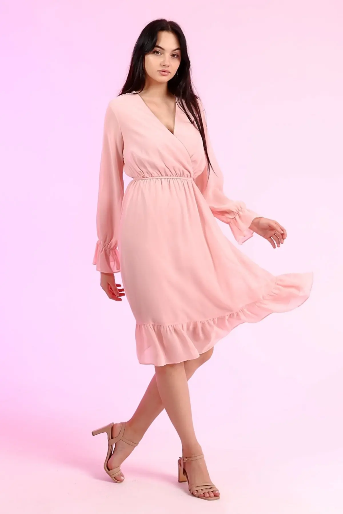 Women's Lined Double Breasted Chiffon Dress New Fashion Combined Style High Quality Casual Elegant Stylish Beautiful