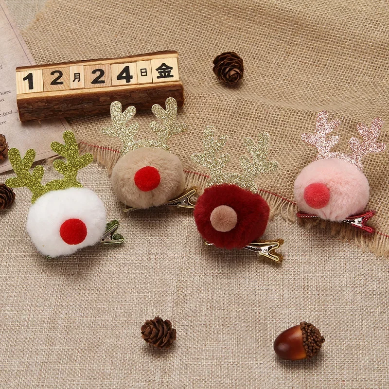 Christmas Hair Clips Cartoon Plush Elk Ear Hairpin Cute Hairclip Women Cosplay Headwear Party Ornament Xmas New Year Gift