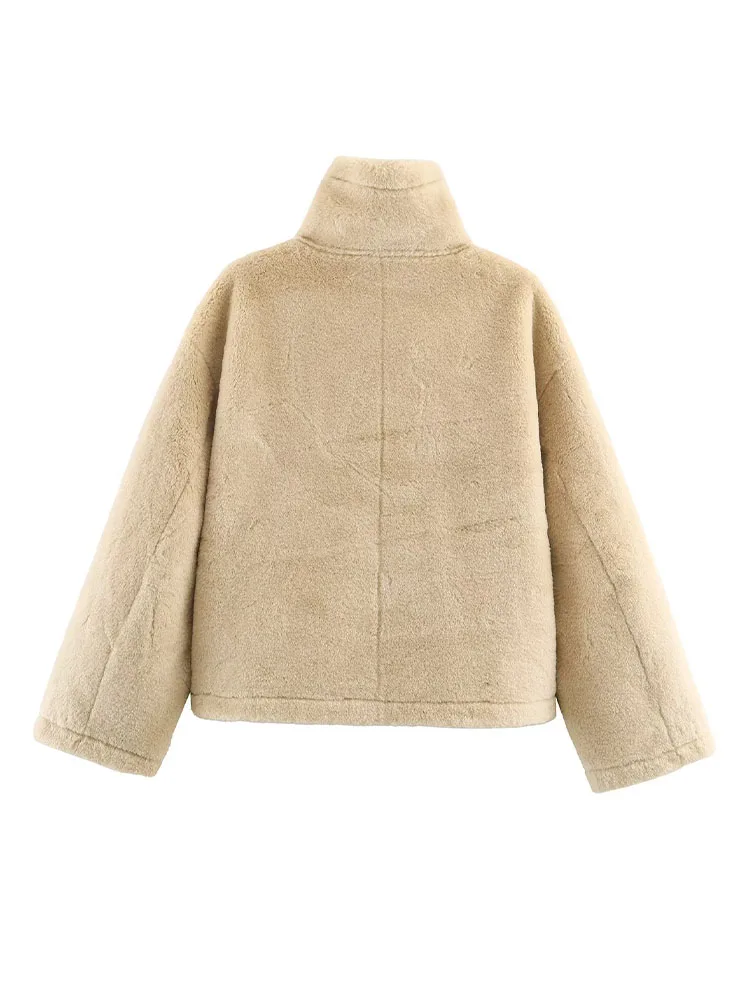 

HH Women Winter Fashion Versatile Reversible Long Sleeve Warm Jacket Female Stand Collar Single Breasted Pocket Decorated Jacket