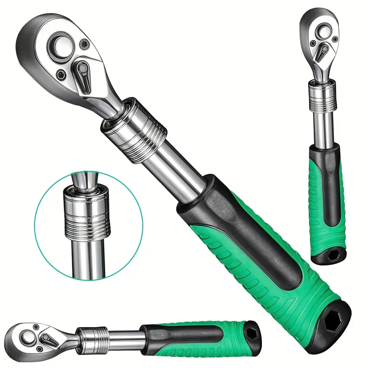 1/4,3/8,1/2 Inch Drive Socket Ratchet Set Extendable Handle Wrench 72-Tooth Quick-Release Reversible for Car Motorcycle