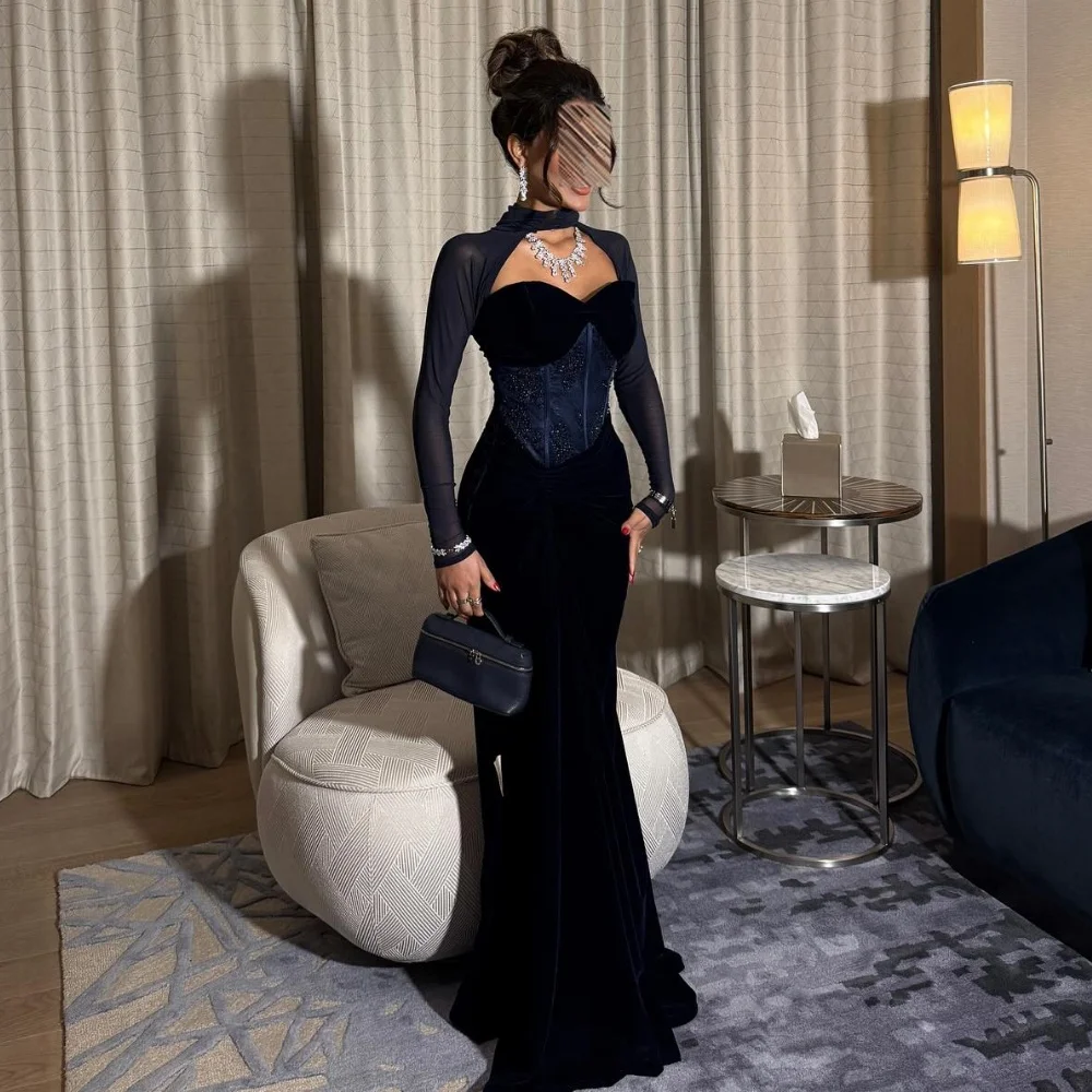 맞춤형 섹시 패션 벨루어 비딩 스팽글 인어 스퀘어 넥 롱 드레스 맞춤형 행사 드레스 다양한 사이즈 제공 레트로