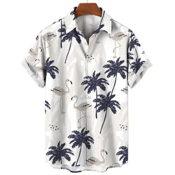 Hawaiian Palm Tree 3d Print Shirt For Men Cool Summer Street Short Sleeve Shirts Tops Lapel Button Oversized Blouse Clothes