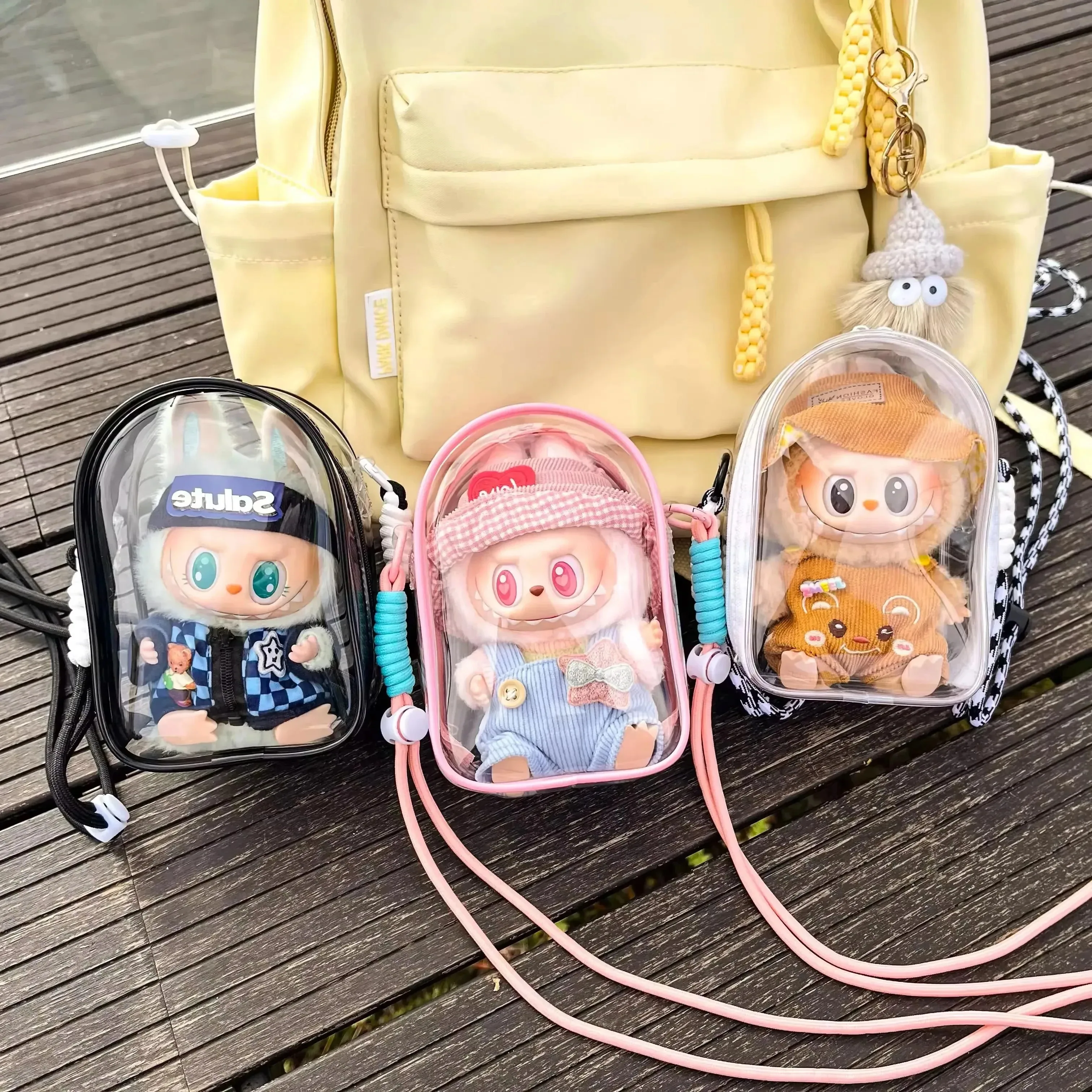 17cm Labubu Doll Protective Cover-Cotton Storage & Shoulder Carry Bag for Sitting Party, Cute Dustproof Walking Bag with Handles