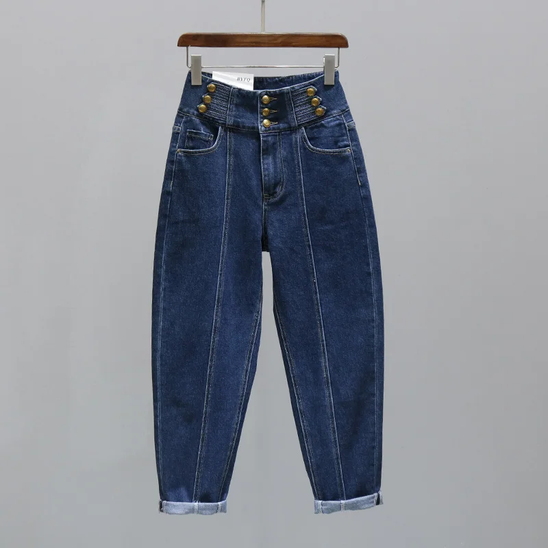 

Свободные женские джинсы с высокой талией на подкладке, осень-зима, универсальные утягивающие брюки Harlan, европейские модные брюки Cabba...