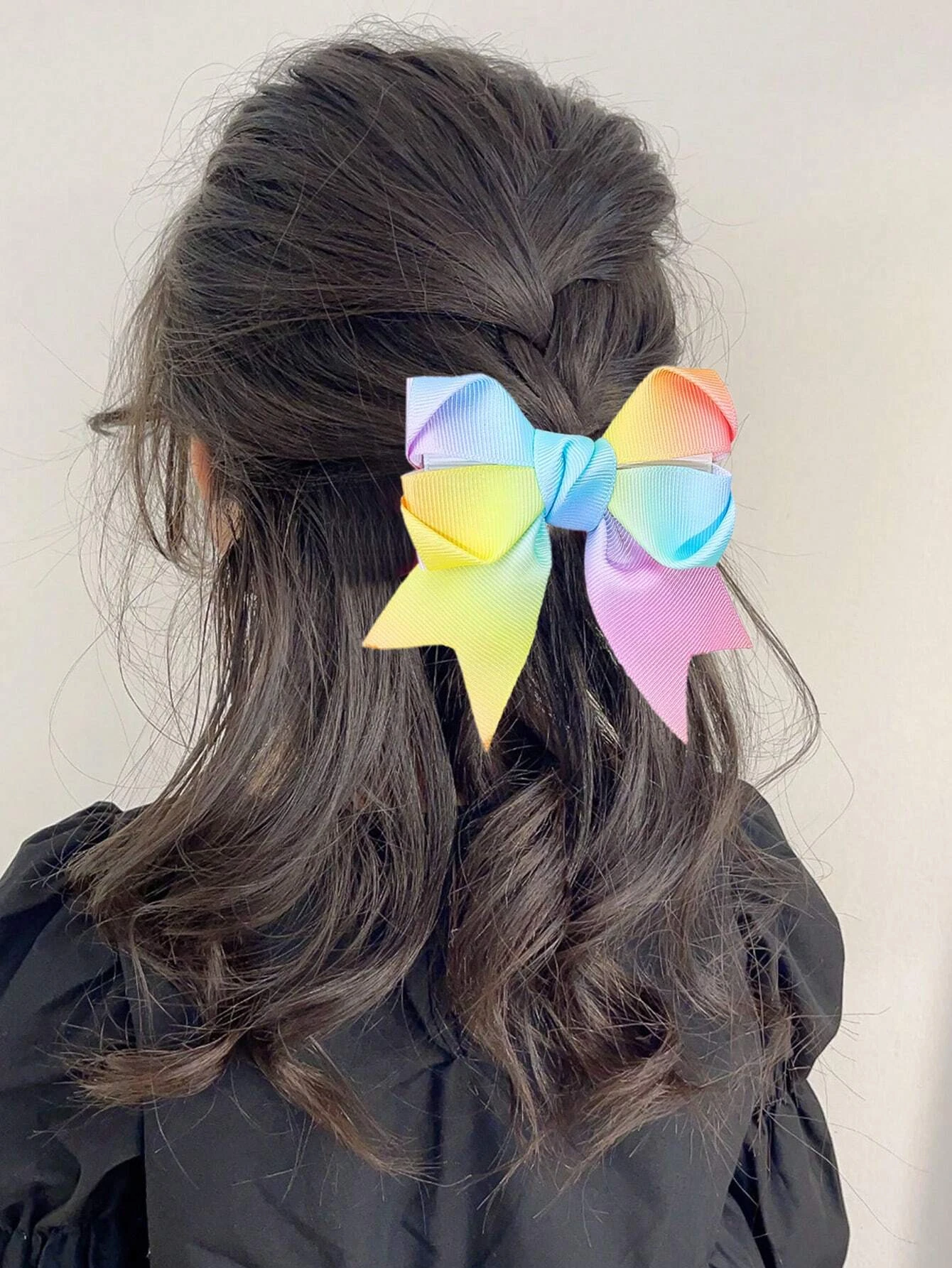 2pcs Gradient Rainbow Hair Bows for Girls Rainbow Sailor Bow Grosgrain Ribbon Bow Hair Clips Toddler Girl Bows Alligator Clips