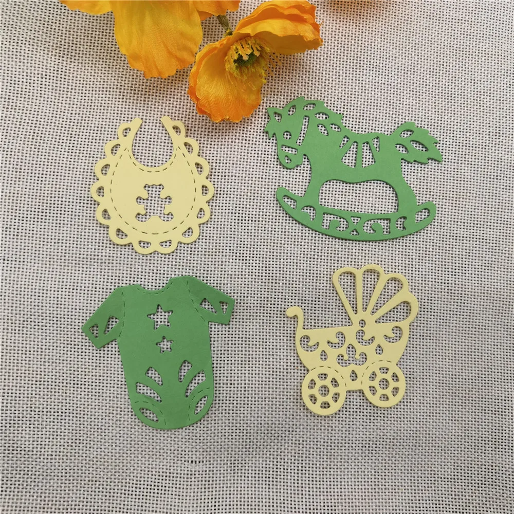 4pcs Baby Suit Carriage Rocking Horse Cutting Dies Stencils DIY Scrapbooking Card Paper Craft Metal Decoration Embossing Folder