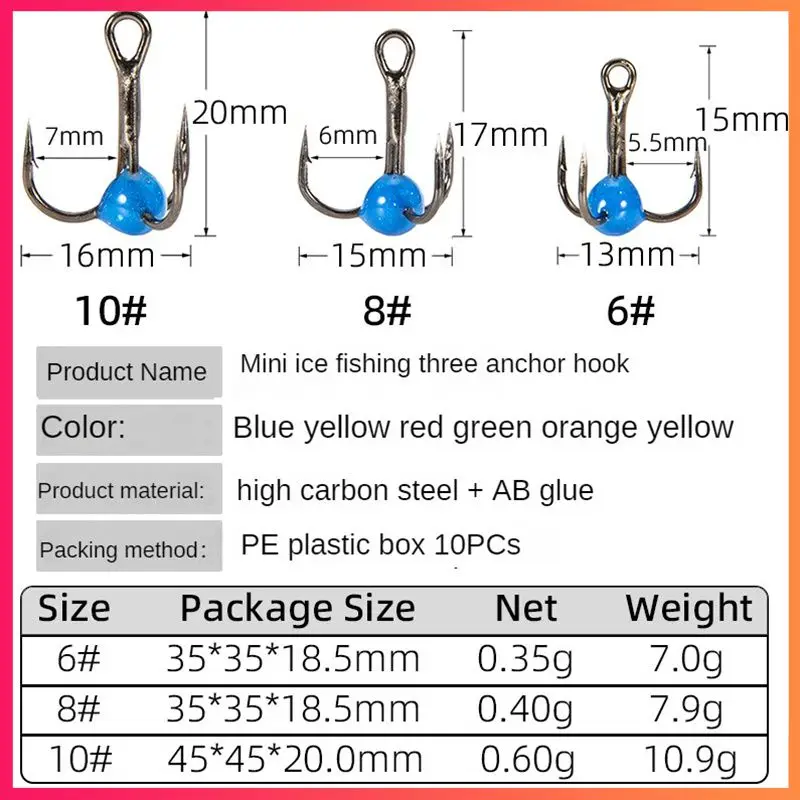 10Pcs Three-jaw Hook 6# 8# 10# Fishing Hooks High Carbon Steel Ice Sinking Bait Three Anchor Hook Outdoor Tackle Fishing Tool