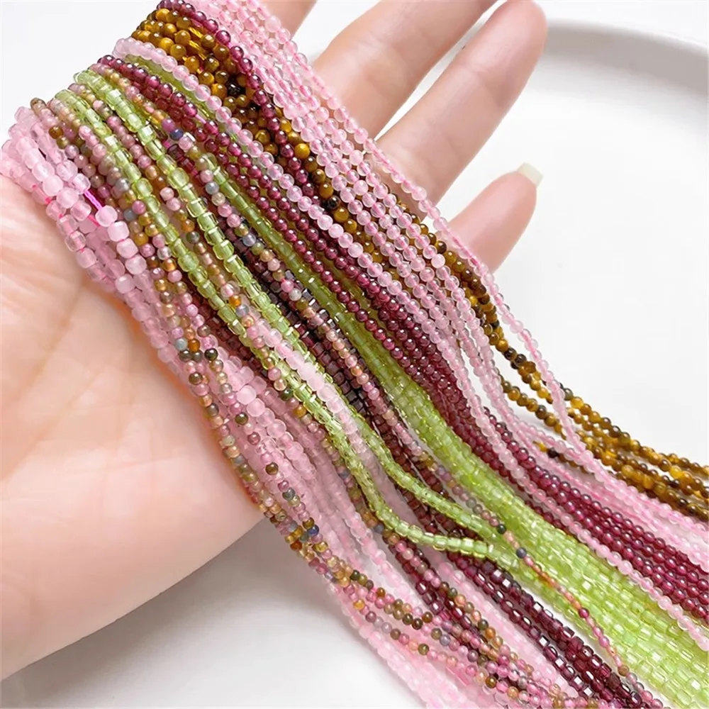 

2mm Natural Garnet Powder Crystal Tourmaline Loose Bead Handmade DIY Bracelet Necklace Ear Jewelry Material Accessories L438