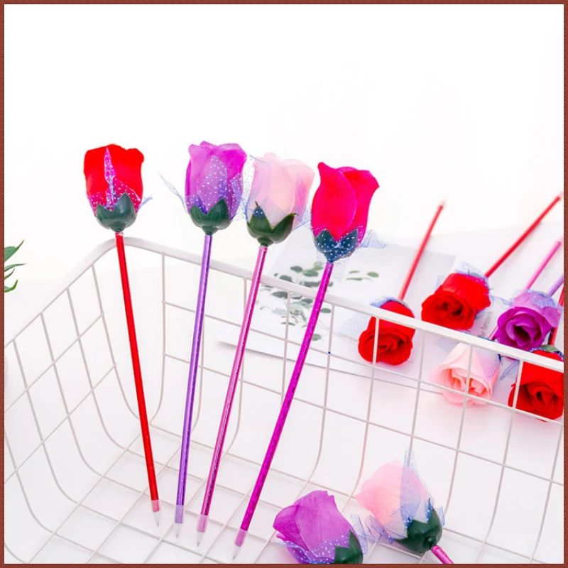 24 Pcs Creative Rose Blue Ballpoint Pens Set Office Supplies Valentine Day Cultural Gifts Children Stationery School Prizes