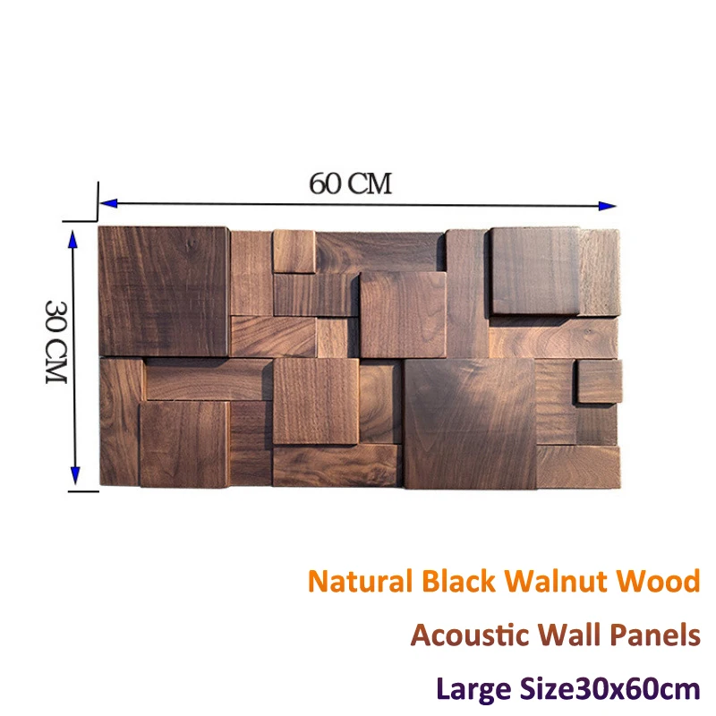 16Pcs/Box Natural Black Walnut Wood Acoustic Wall Panels 30x60cm Sound Absorption Wood Mosaic Tiles for Interior Wall Decor
