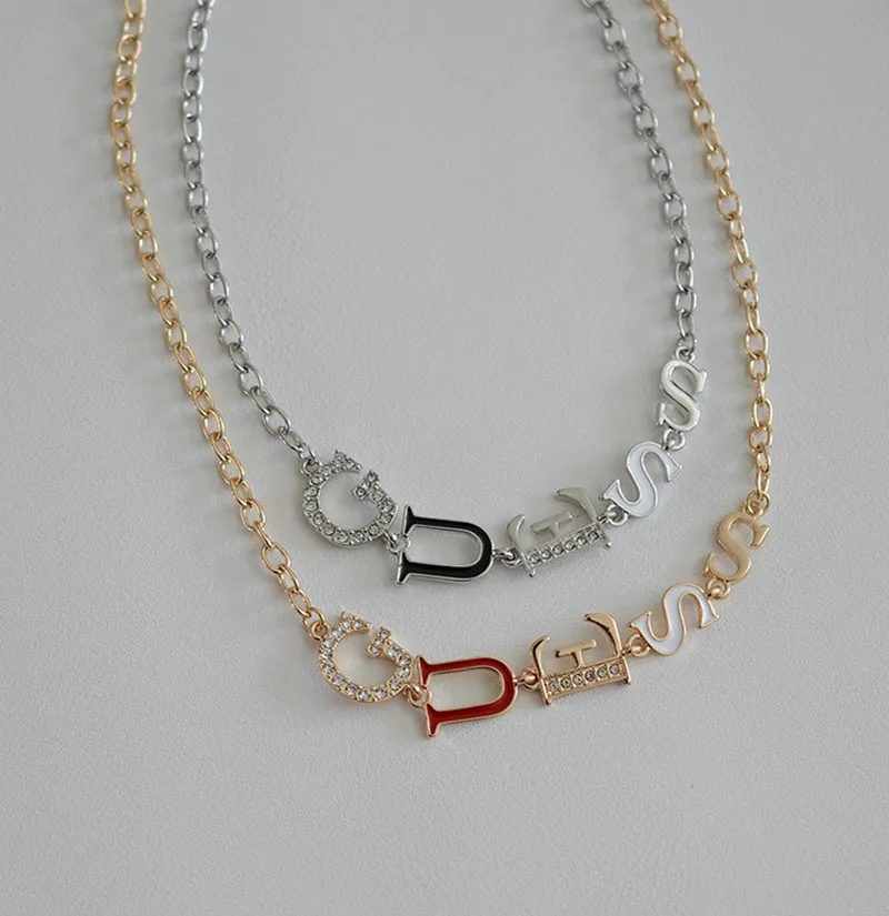 

2025 New Color Contrasting Enamel Letter Gemstone Fashion Personalized Necklace Simple Summer Bracelet Exquisite Accessories Gif