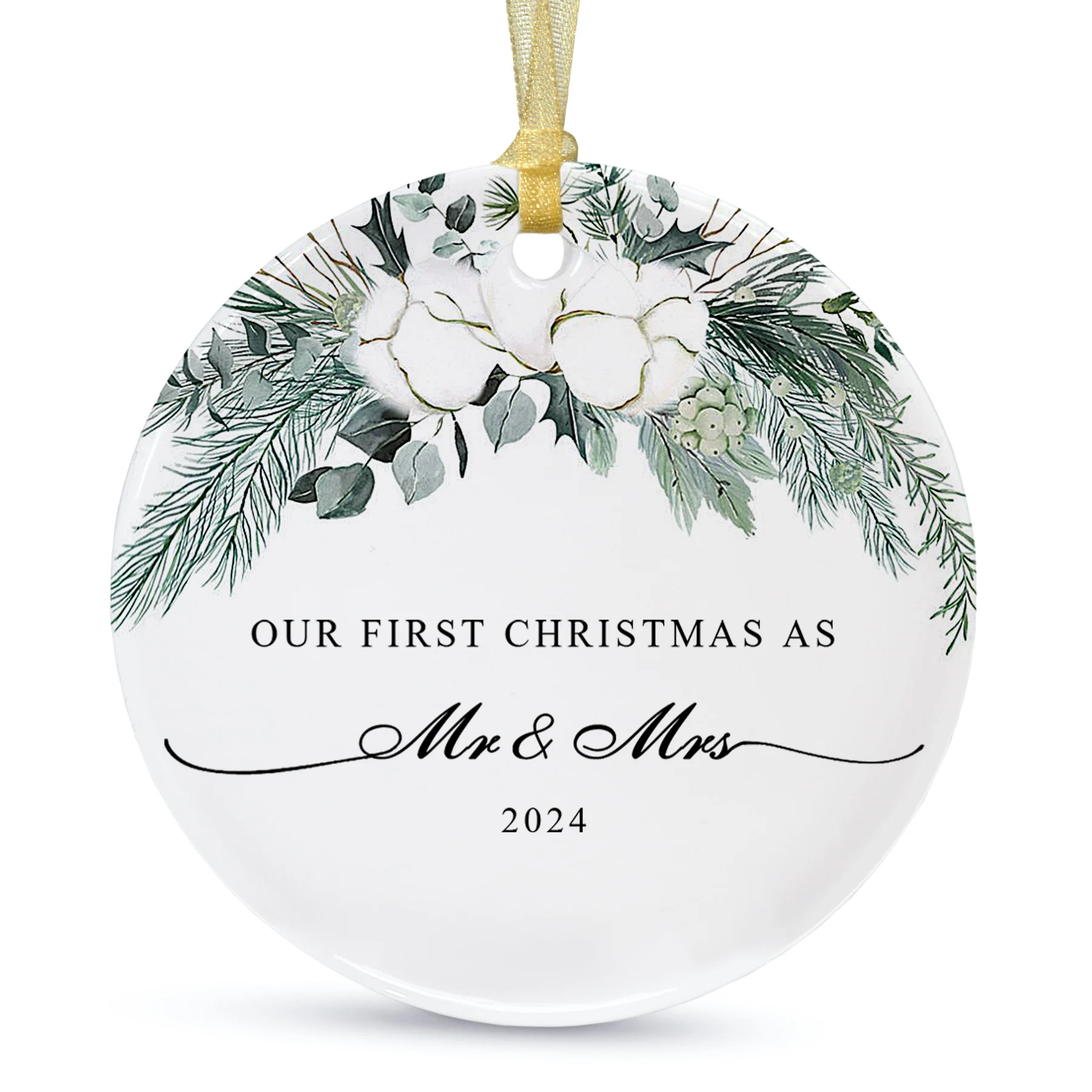 First Christmas as Mr and Mrs Ornament 2024,1st Year Wedding Ornament for Newlywed,Our First Married Christmas Ornament