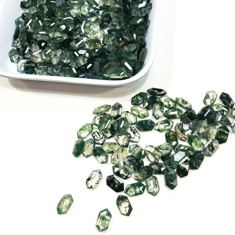 VANTJ Natural Moss Agate Loose Gemstone Indian Agate Hexagon Cut for Silver Gold Mounting DIY Jewelry