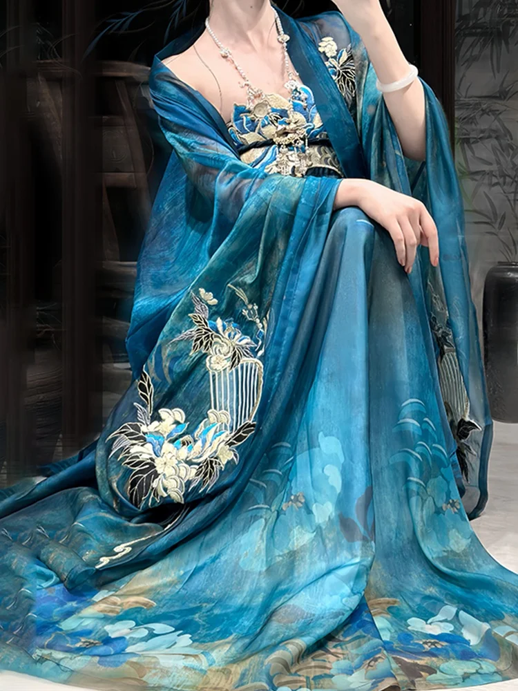 

Original Hanfu Women's Clothing Moon Beau Jellyfi Spring Summer Sle Large Sve Embroidered Bust Length Skirt Free i...