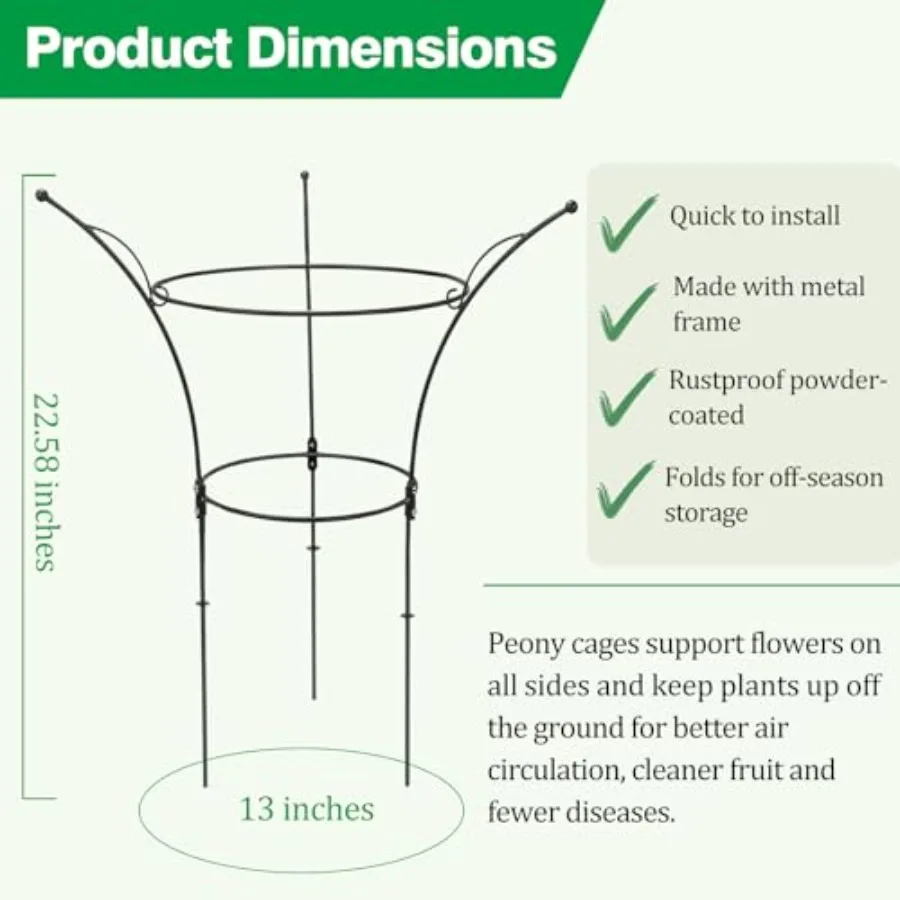 Outdoor Peony Cages, Heavy-Duty Metal, Natural Color, 13 D × 22.8 H, Sturdy Support Frame For Peonies And Roses, Maintains Bouq