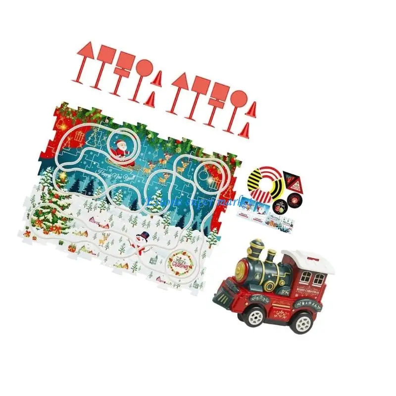 090B Electric Train Christmas Puzzle Track Vehicle Playset for Toddlers Fun Learning Toy Interactive Puzzle Track Game