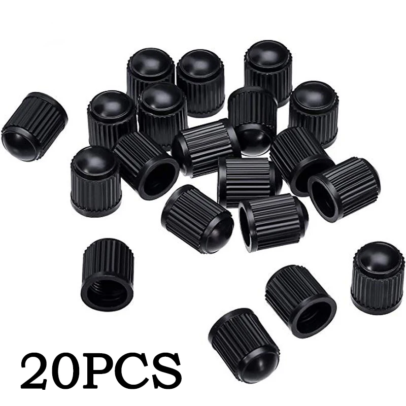 20PCS Car Tire Valve Plastic Black Bike Tyre Valve Caps with O Rubber Ring Covers Dome Shape Dust Valve for Car Motorcycles