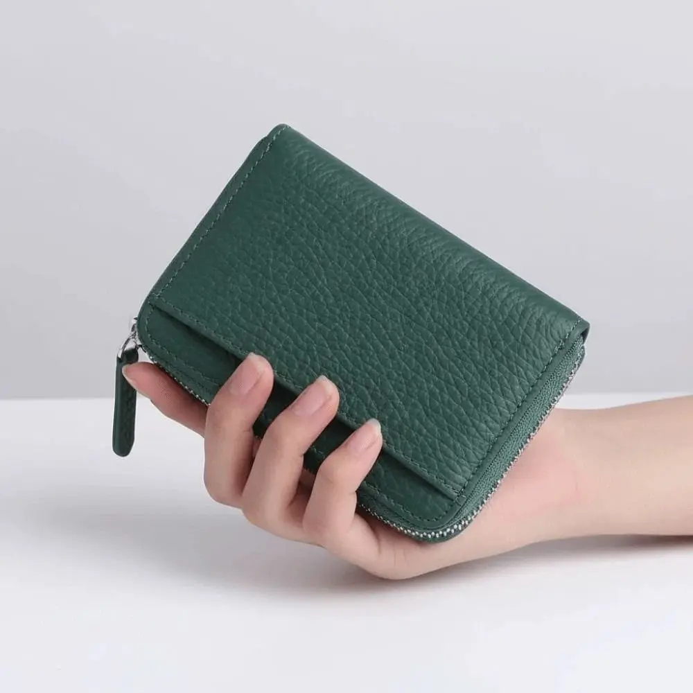 Thin RFID Protection Wallet Anti-splash Water Leather Organ Coin Purse Multiple Card Classic Short Portable Card Bag Dating