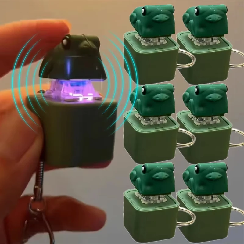 مضحك كروكينج الضفدع المفاتيح القابلة لإعادة الشحن الضفدع لوحة المفاتيح تململ الفرس الضفدع الصوت سلسلة المفاتيح مع مصباح ليد الإجهاد الإغاثة