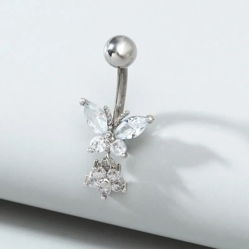 Butterfly Zircon Navel Belly Piercing Rings Fashion High Quality Surgical Steel Dangle Button Body Piercing Jewelry Accessory