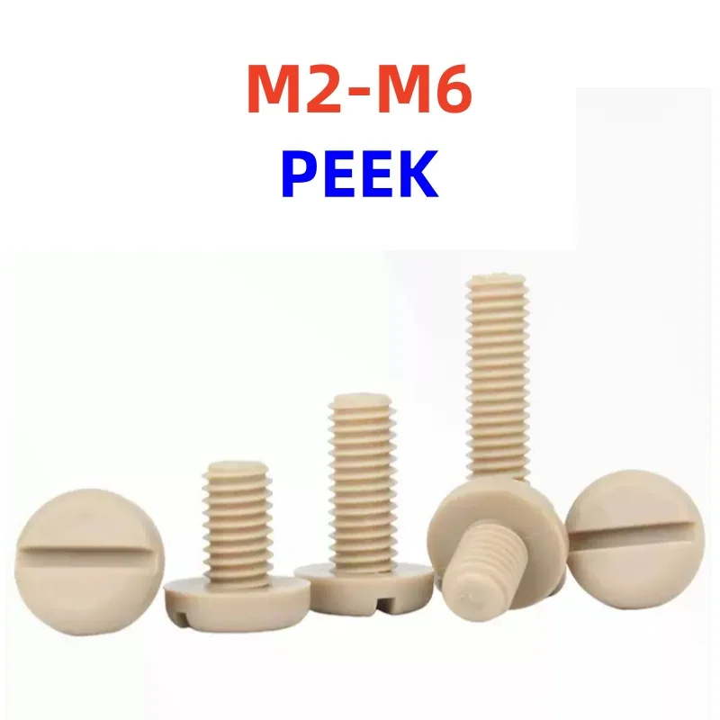 PEEK High-temperature Resistant Slotted Round Head Screws M2.5 M3 M4 M5 M6  Acid Alkali Insulated Plastic Screw Bolt