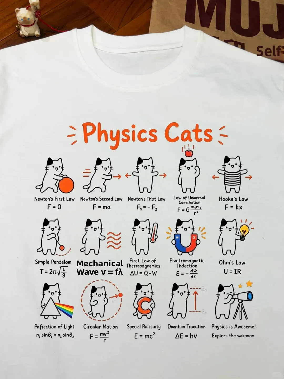 Fun Physics Formula  Print Cotton T-Shirt Loose Fit Summer Casual round Neck Short Sleeve for Science Students