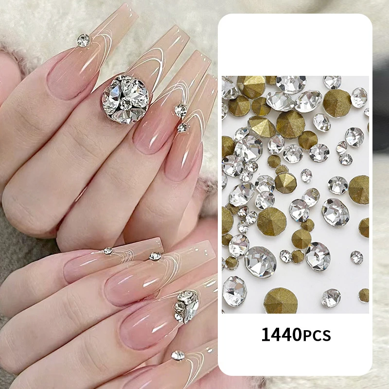 1440pcs Glitter Crystal Clear Rhinestones Non Hotfix FlatBack Strass Sewing/Fabric/ Nail Art Rhinestones Decorations