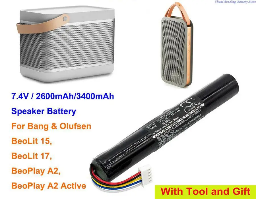 Bateria głośnikowa 7,4 V 2600 mAh/3400 mAh do Bang&Olufsen BeoLit 15, BeoLit 17, BeoPlay A2, BeoPlay A2 Active