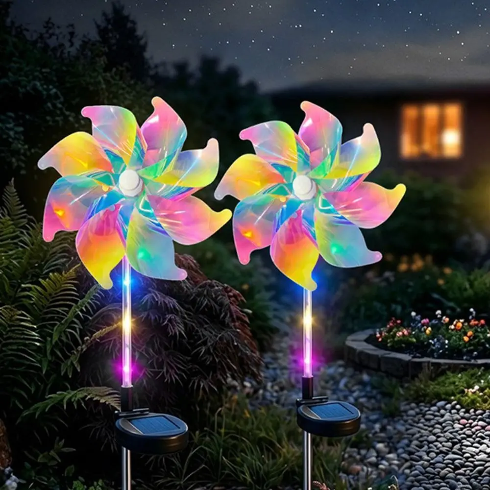 Waterproof Solar Windmill Light Solar Powered Color Changing Windmill Stake Light LED Light Source Garden Stake Light Lawn Decor