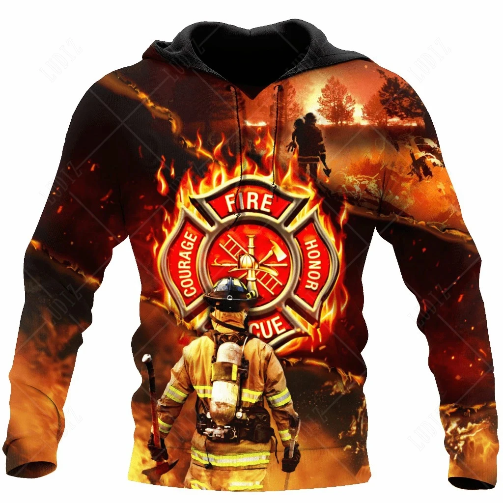 

Oversized Tops Autumn Men's Firefighter pattern Hoodie 3D Print Tops Long Sleeved Streetwear Designer Loose Hoodie