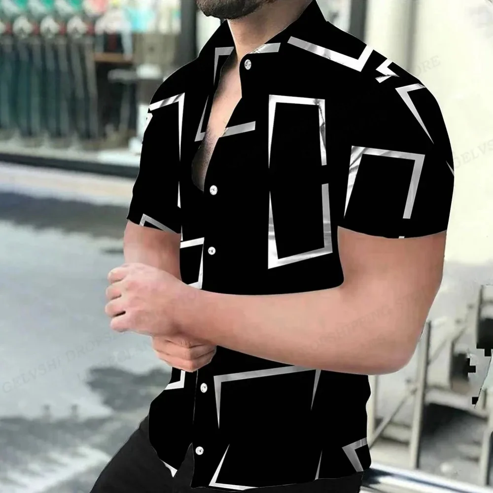 Geometriai 3d nyomtatás part shirts Porhanyós Ingujj Hawaii shirts men's blouses Grafikus Ing Kuba camisa men's Öltözés