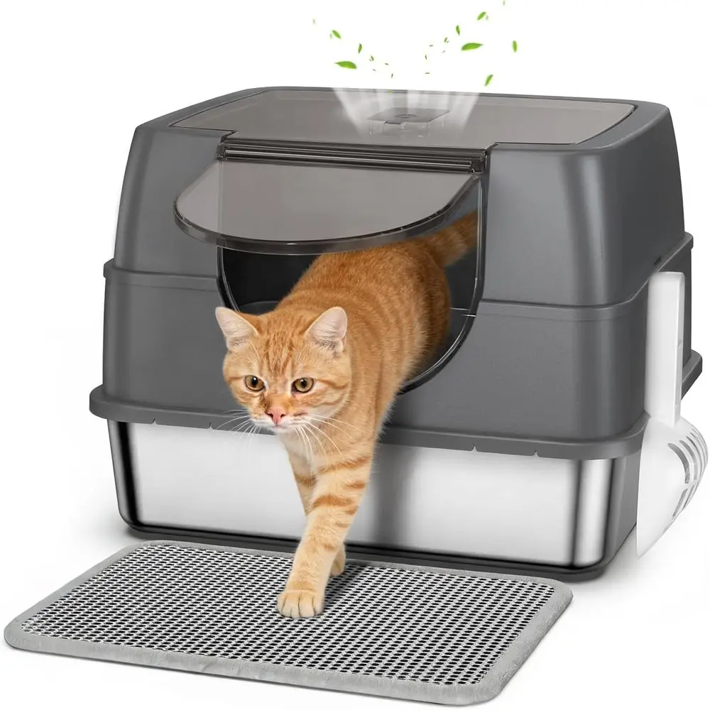 

Large Enclosed Side Entry Cat Litter Box with Lid, Easy Clean, High-Sided, Anti-Leak, Non-Sticky for Multi-Cat Households