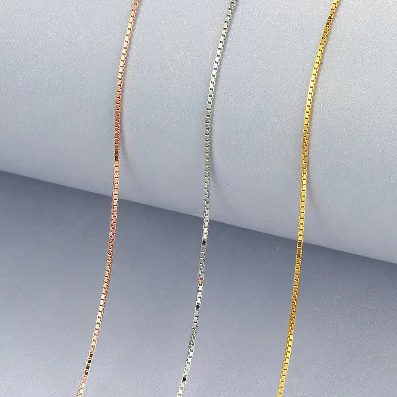 925 Box Chain Necklace for Women Electroplated Copper Geometric Pendant Adjustable Length Fresh Sweet Korean Style White Gold Ro