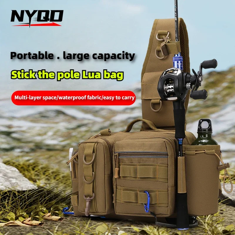 Outdoor Lure Fishing Rod Waist Bag Large Capacity Men Fishing Backpack Storage Fanny Pack Tactical Crossbody Shoulder Bag