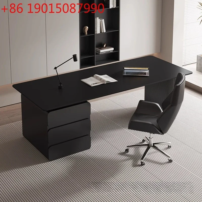 

Premium rock slab desk Italian minimalist small apartment desk modern light luxury design black boss computer desk