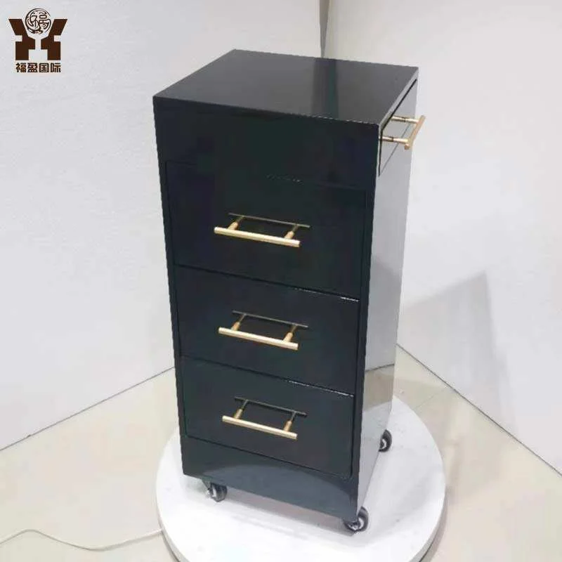 High Quality Black Wood Foldable Modern Silent 5-Layer Cabinet Trolley 4 Wheels for Hair Salon Barber Shop Living Room Hotel
