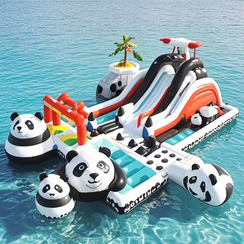 Large Commercial Inflatable Water Park with Water Slide Floating inflatable castle on water