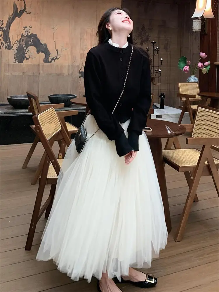 Princess Style Long Skirt Set Women's Miu Series Early Autumn 2025 New Fashion Commute High Waist A-Line Pure Color Dress