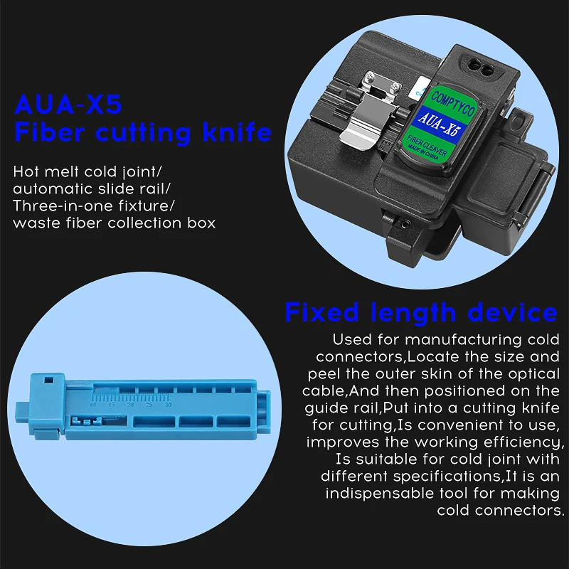 FTTH Fiber Optic Tool Kit AUA-X5 Fiber Cleaver Rechargeable AUA-D70 4 in 1 Optical Power Meter with 15mw Visual Fault Locator