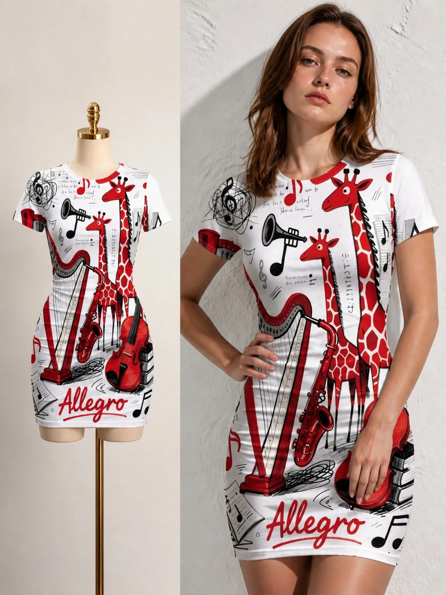 Damen Kurzarm Bodycon Minikleid, schmal geschnitten, Rundhalsausschnitt, Blumenmuster, lässig, Sommer, Party, süß, trendig, schmeichelhaftes Party-Sommerkleid – Detail 4