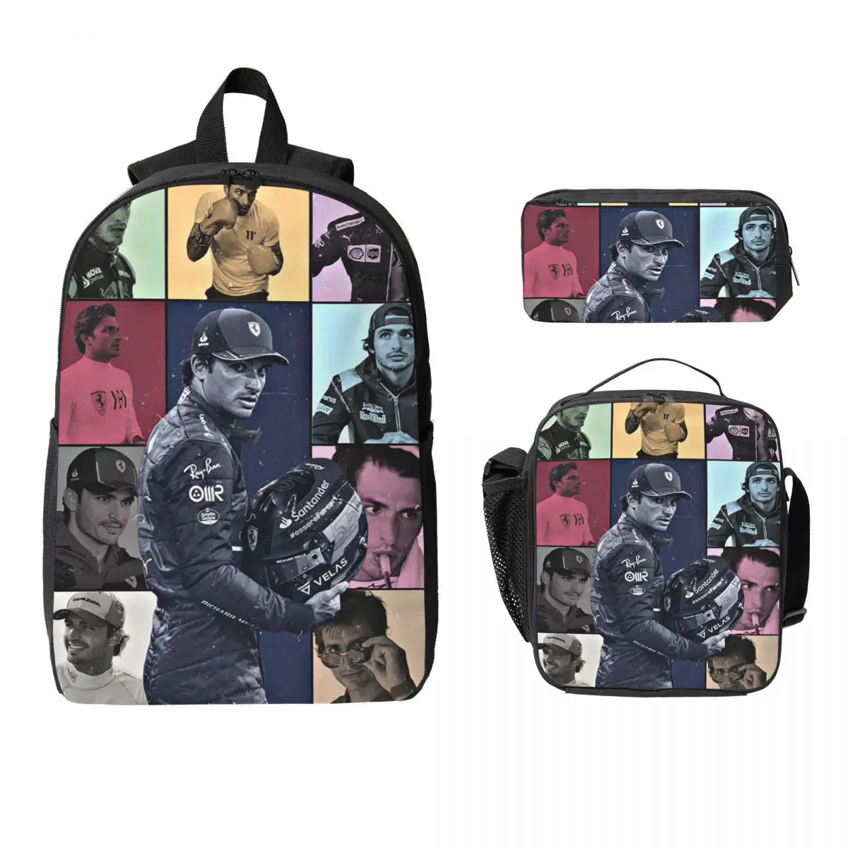 

Carlos Sainz Eras Tour 2025 Backpack Boys Girls BookBag School Bag Computer Shoulder Bags 3ps Insulated Lunch Bag Pencil Case