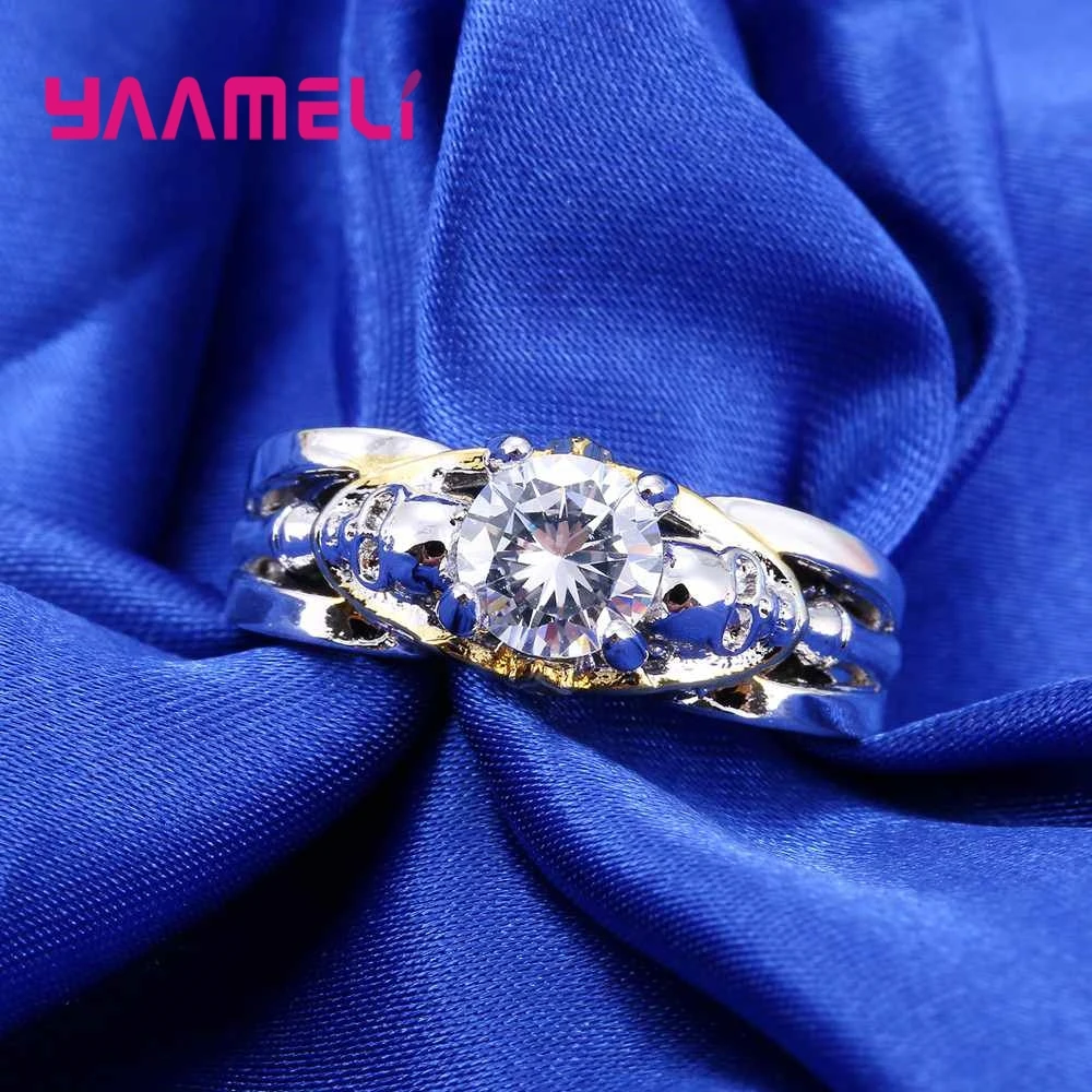 Personality Skull Round Crystal Stone Ring Engagement Bride Wedding Jewelry 925 Sterling Silver CZ For Women