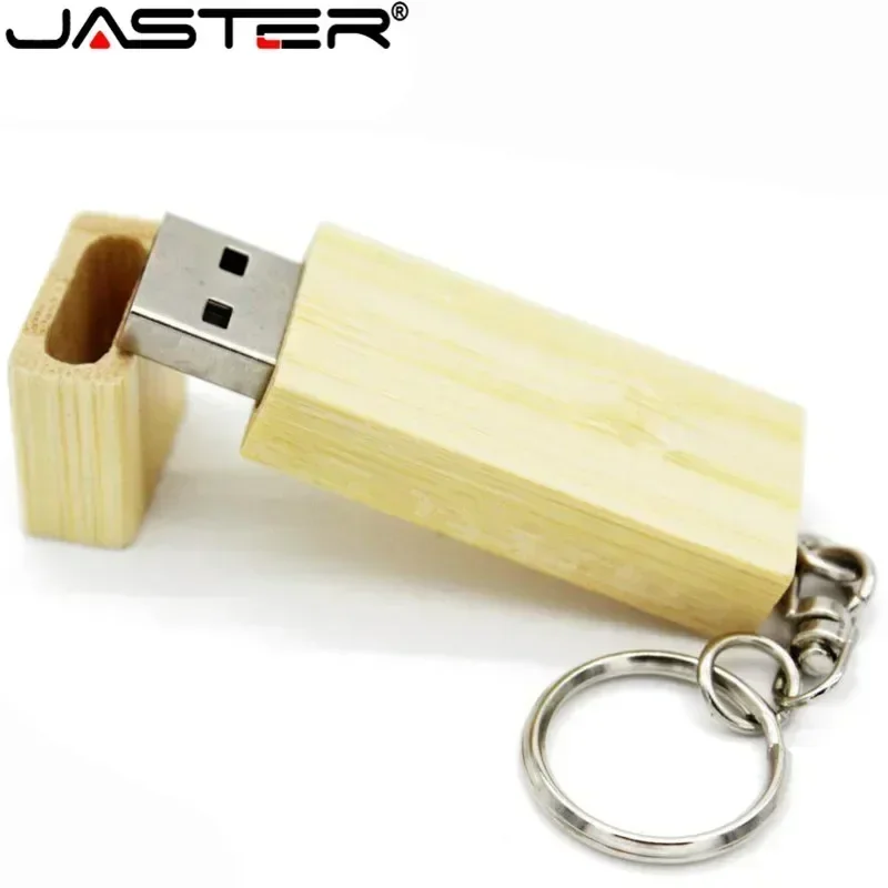 JASTER Drewniany pendrive USB Pendrive 4GB 16GB 32GB 64GB 128GB Kreatywna pamięć U Disk z metalowym brelokiem 1 SZTUK Darmowe logo