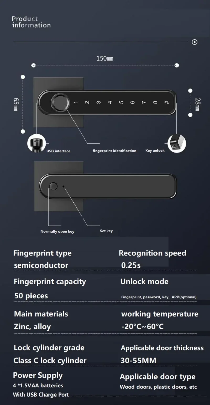 TTlock Smart Door Lock Fingerprint Password Locks Tuya/ttlock App Remont Control Biometric Fingerprint Household Handle Lock