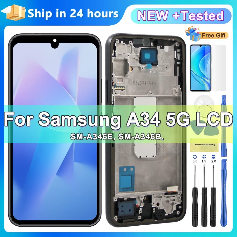 Teste Display For Samsung A34 5G SM-A346B A346U LCD Display Touch Screen With Frame Digitizer Assembly LCD Screen Replacement